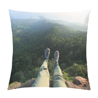Personality  Woman Sitting On Edge Of Mountain  Pillow Covers