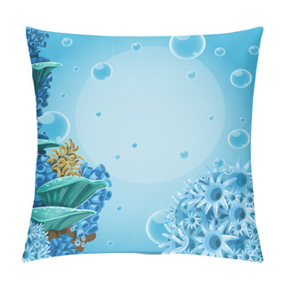 Personality  Deep Sea Blue Background With Actin And Corals. Banner For Your Text Pillow Covers
