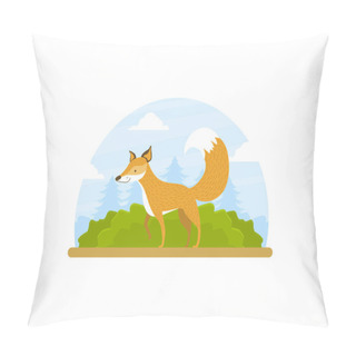 Personality  Cute Fox Wild Forest Animal On Summer Nature Landscape Vector Illustration Pillow Covers