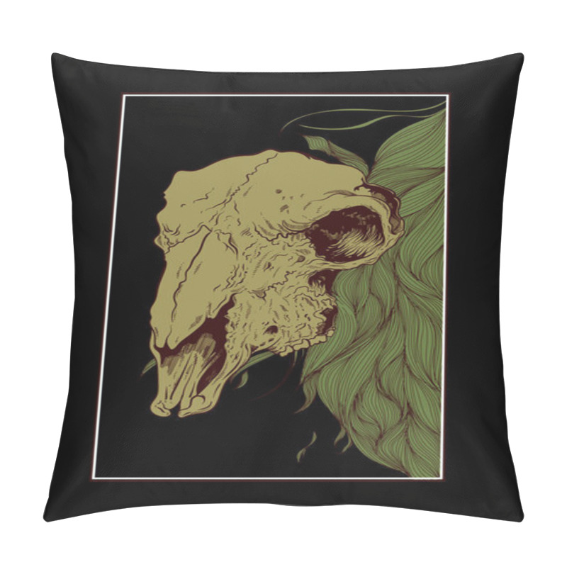 Personality  Goat skull with leaf artwork illustration pillow covers