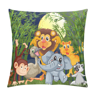 Personality  A Rainforest With Animals Strolling In The Middle Of The Night Pillow Covers