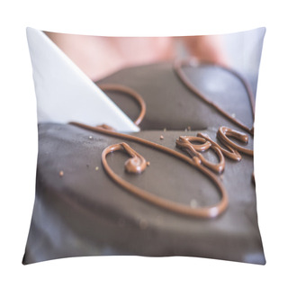 Personality  Close-up Of A Cut Of Sacher Torte. Pillow Covers