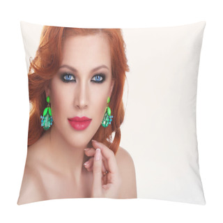 Personality  Red Hair. Fashion Girl Portrait Pillow Covers