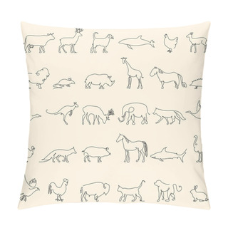 Personality  One Line Animals Set, Logos. Vector Stock Illustration. Turkey And Cow, Pig And Eagle, Giraffe And Horse, Dog And Cat, Fox And Wolf, Dolphin And Shark, Deer And Elephant, Stork And Chicken. Pillow Covers