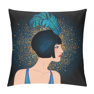 Personality  Retro Portrait Of Woman In Art Deco Vintage Style Pillow Covers