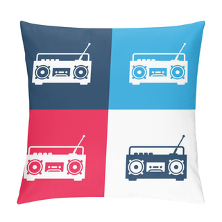 Personality  Boom Box Radio With Antenna Blue And Red Four Color Minimal Icon Set Pillow Covers