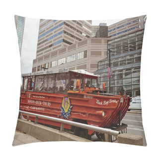 Personality  Boston, Massachusetts - October 3rd, 2019:  Boston Duck Tour Boat Near Copley Place In The Back Bay Neighborhood Of Boston.   Pillow Covers