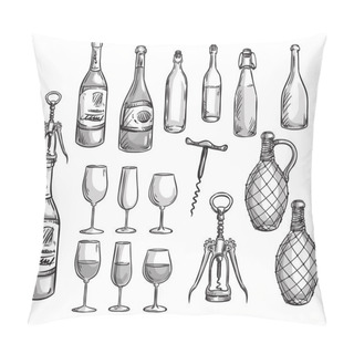 Personality  Set Of Wine Bottles, Glasses And Corkscrews Pillow Covers
