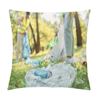 Personality  A Socially Active, Diverse Loving Couple In Safety Vests And Gloves Cleaning Up Trash In A Park, Promoting Environmental Protection And Community Involvement. Pillow Covers