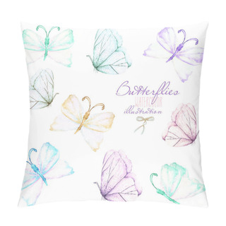 Personality  Set, Collection Of Watercolor Tender Butterflies Pillow Covers
