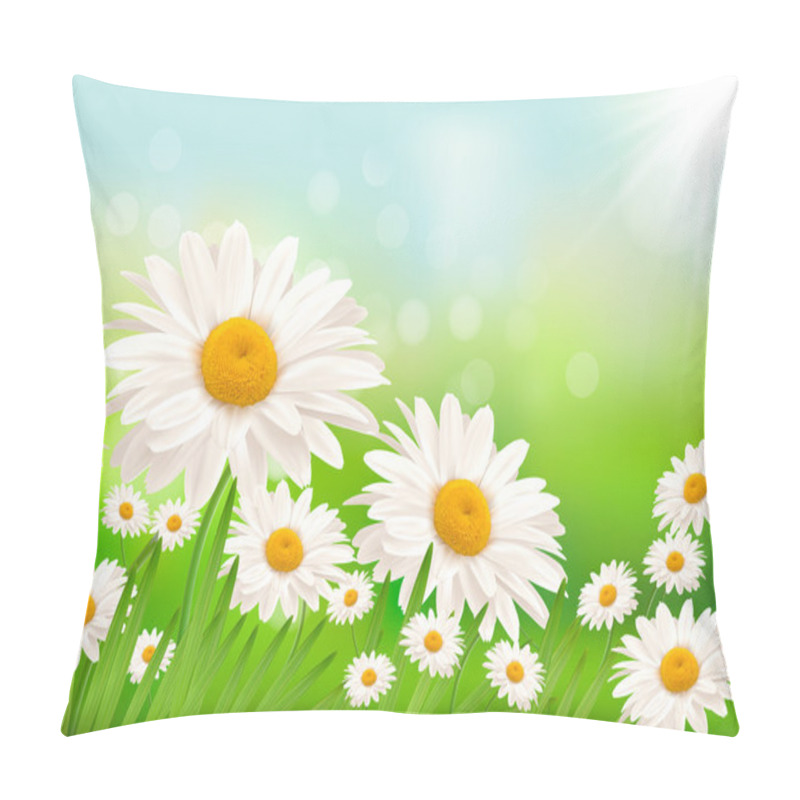Personality  Beautiful background with grass and daisies Vector pillow covers