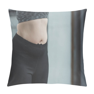 Personality  Close-up Of Curvy Girl Belly In Gym Pillow Covers