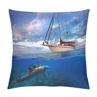 Personality  Wild Doplhins Swimming Under Yacht Pillow Covers