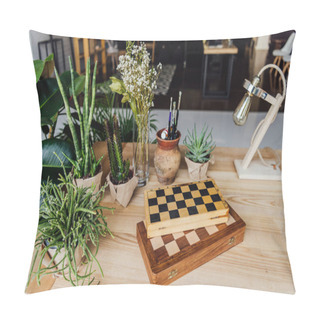 Personality  Green Plants In Pots With Chess Boards  Pillow Covers