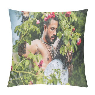 Personality  Love Story In The Garden. Beautiful Young Couple Hugging. Love Concept. Couple Is Hugging. Pillow Covers