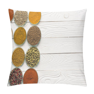 Personality  Spices In Glass Bowls On White Surface Pillow Covers