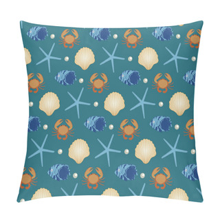 Personality  Marine Seamless Pattern, Cartoon Style. Underwater World, Sea Life Infinite Background. Starfish, Shell, Fishes Repeating Texture. Vector Illustration. Pillow Covers