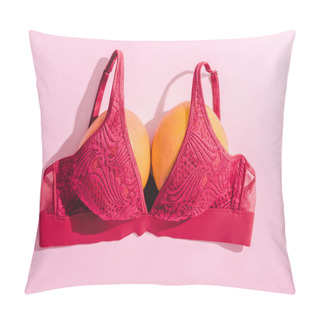 Personality  Top View Of Bra With Two Oranges On Pink, Breasts Concept Pillow Covers