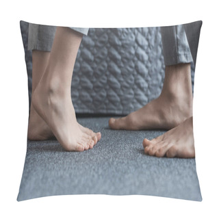 Personality  Cropped Image Of Boyfriend And Girlfriend Standing Barefoot On Floor Pillow Covers