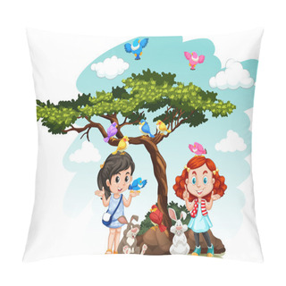 Personality  Girls Standing Under The Tree Pillow Covers