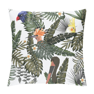 Personality  Exotic Bird In Tropical Jungle White Background Pillow Covers