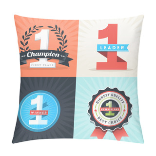 Personality  Flat Design First Place Winner Ribbons And Badges Pillow Covers