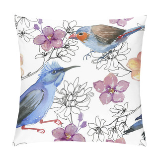 Personality  Watercolor Birds And Flowers. Seamless Background. Pillow Covers