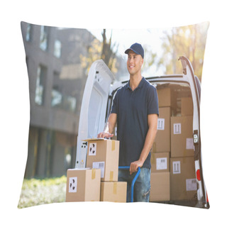Personality  Delivery Man Standing In Front Of His Van Pillow Covers
