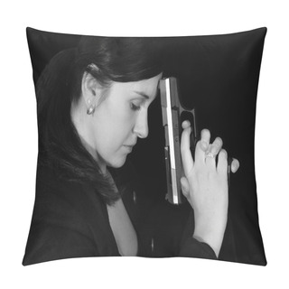 Personality  Woman With Handgun Pillow Covers