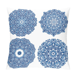 Personality  Set Of Mandalas In Gzhel Style. Orient Round Ethnic Patterns Isolated On White Background. Traditional Lace Ornaments. Arabic, Asian, Islamic, Indian Motifs. Vector Illustration. Pillow Covers