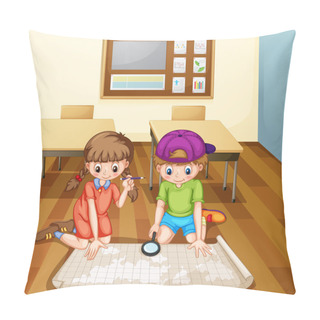 Personality  Children Reading Map In Classroom Pillow Covers