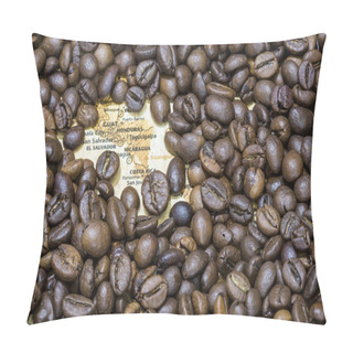Personality  Map Of Central America Under A Background Of Coffee Beans Pillow Covers