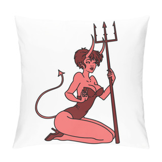Personality  Tattoo In Traditional Style Of A Pinup Devil Girl Pillow Covers