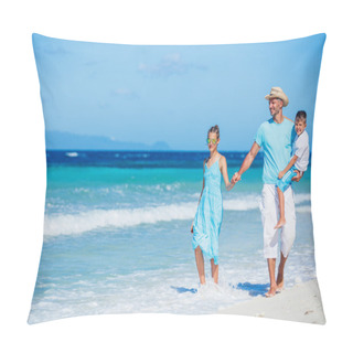 Personality  Family Having Fun On Beach Pillow Covers