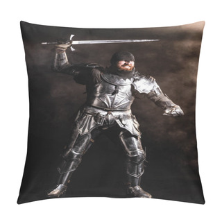 Personality  Handsome Knight In Armor Holding Sword And Fighting On Black Background Pillow Covers