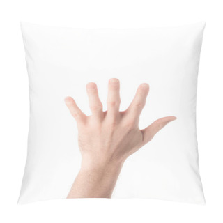 Personality  Partial View Of Man Showing Number 5 In Sign Language Isolated On White Pillow Covers