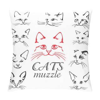 Personality  Set Of Abstract Vector Illustration Of Cats Muzzle Set. Abstract Animal Icon Label. Flat Illustration With Cats Head. Isolated Vector Objects On White Background. Cats Logo Design Template. Stock Illustration. Pillow Covers