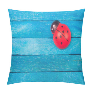 Personality  Ladybug On Blue Wooden Background Pillow Covers
