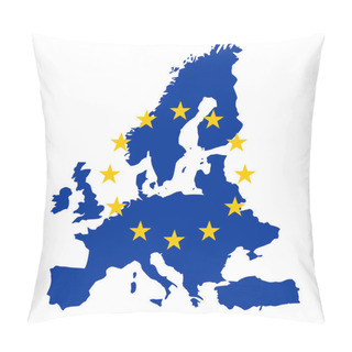 Personality  Blue European Union Vector Map Overlaid With Twelve Golden Stars. High Quality Graphic Illustration Of United States Of Europe Borders. CEE Clip Art Pillow Covers