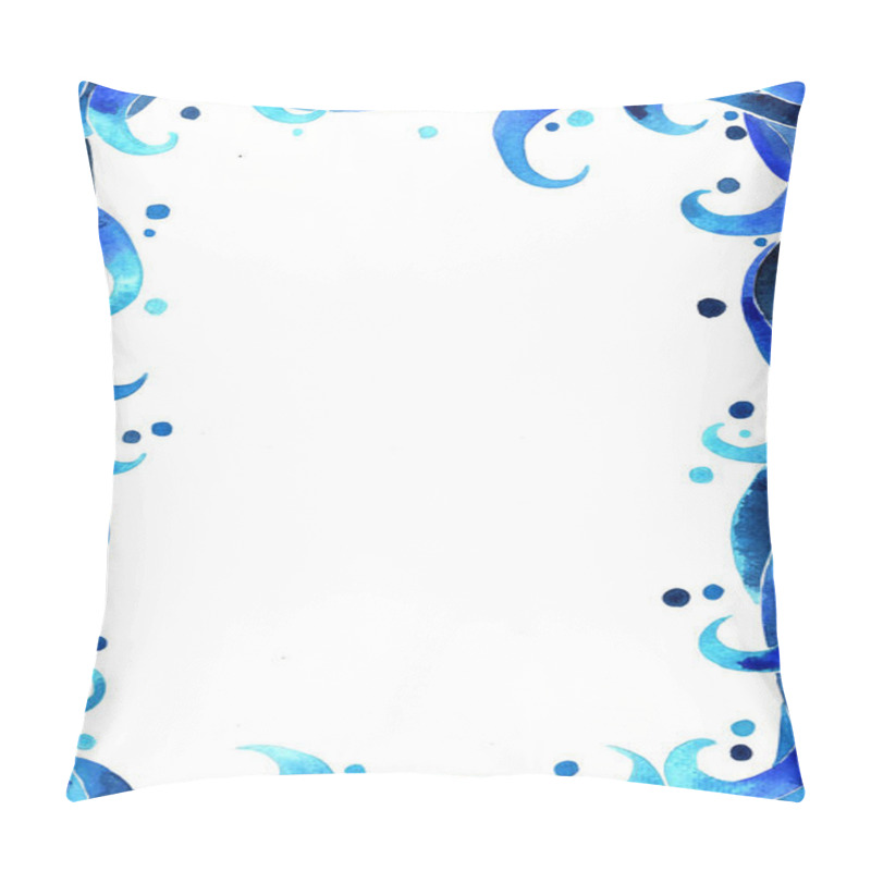 Personality  Blue marine color ocean wave style border watercolor hand painting for decoration on Asia artwork theme design. pillow covers