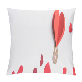 Personality  Top View Of Red Heart With Padlock Among Hearts On White Background, Panoramic Shot Pillow Covers