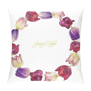 Personality  Round Frame With Watercolor Tulip Pillow Covers