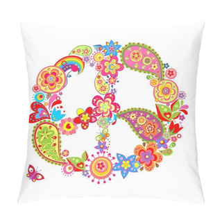 Personality  Colorful Peace Flower Symbol With Paisley Pillow Covers