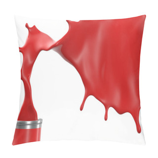 Personality  Red Paint Spills Out And Cans. 3 D Illustration. Pillow Covers