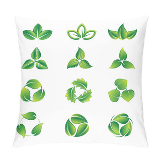 Personality  Green Leaves Icon Set Pillow Covers