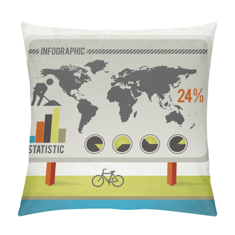 Personality  Retro Infographics Set. World Map And Information Graphics Pillow Covers