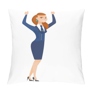 Personality  Stewardess Standing With Raised Arms Up. Pillow Covers