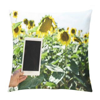 Personality  Cropped View Of Self-employed Man Holding Digital Tablet With Blank Screen  Pillow Covers