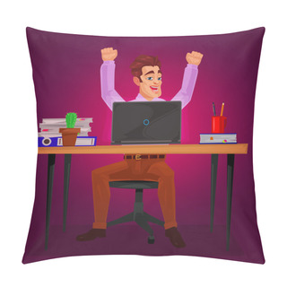 Personality  Male Worker Triumphantly Raised His Hands Pillow Covers