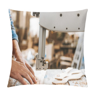 Personality  Cropped View Of Carpenter Using Cnc Machine  Pillow Covers
